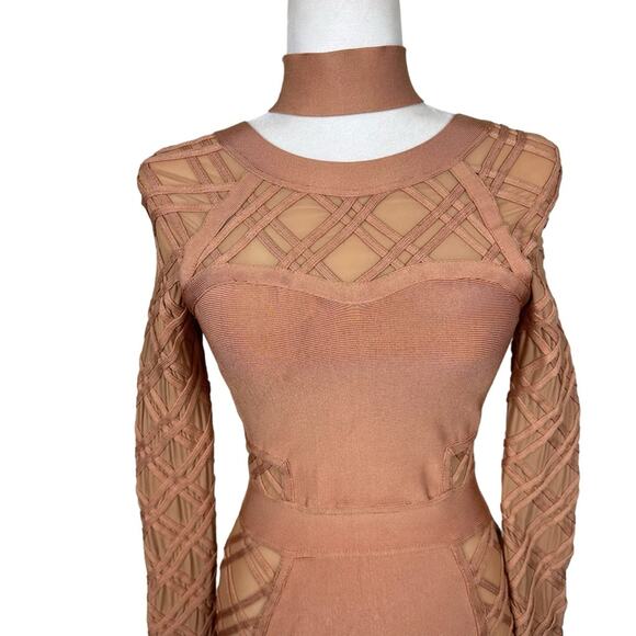 House of CB Cressida Bandage Bodycon Tan Dress Size Medium - Picture 4 of 9